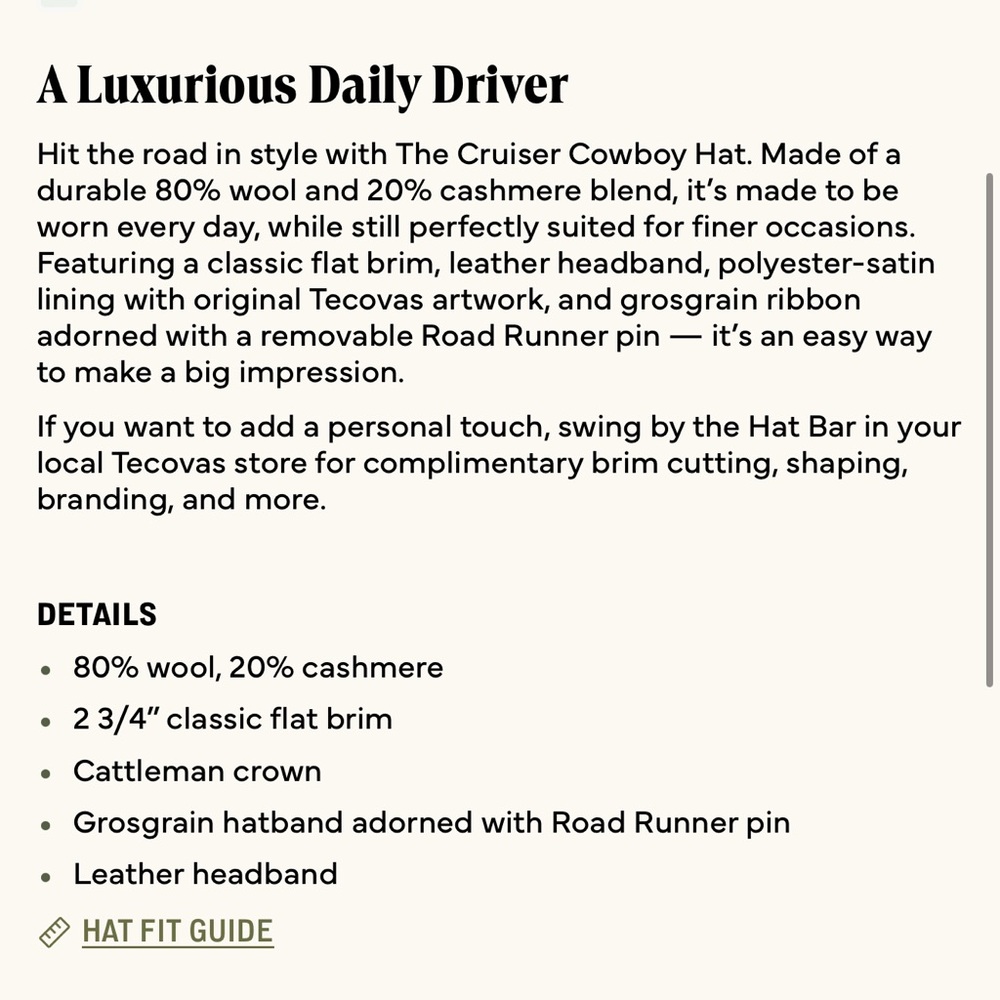 Tecovas THE CRUISER WOOL BLEND COWBOY HAT WOOL BLEND - Picture 5 of 5